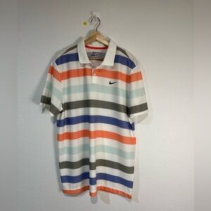 Nike Golf Sport Dri-Fit Polo Shirt Blue Orange Gray White Size XL‎